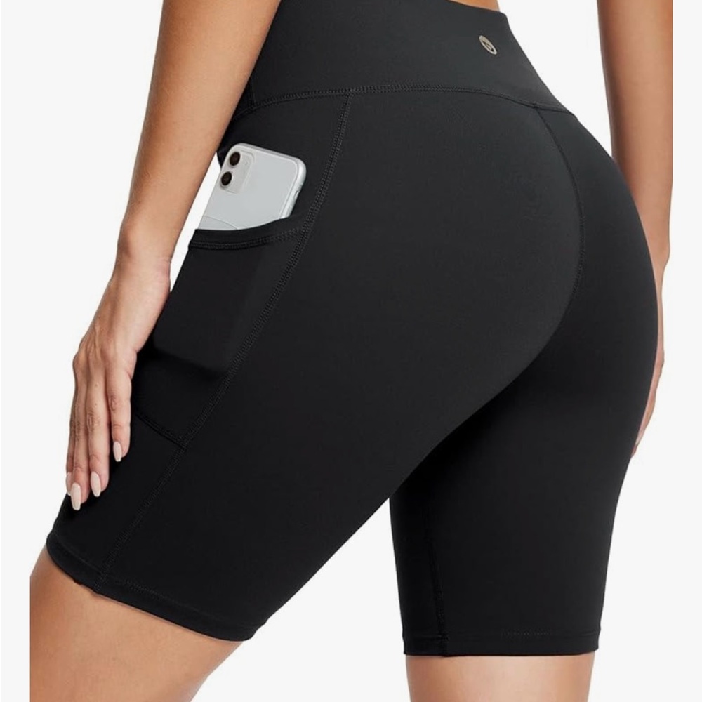 Women's Black High-Waisted Shorts With Pockets 8” length. TWO pairs one price